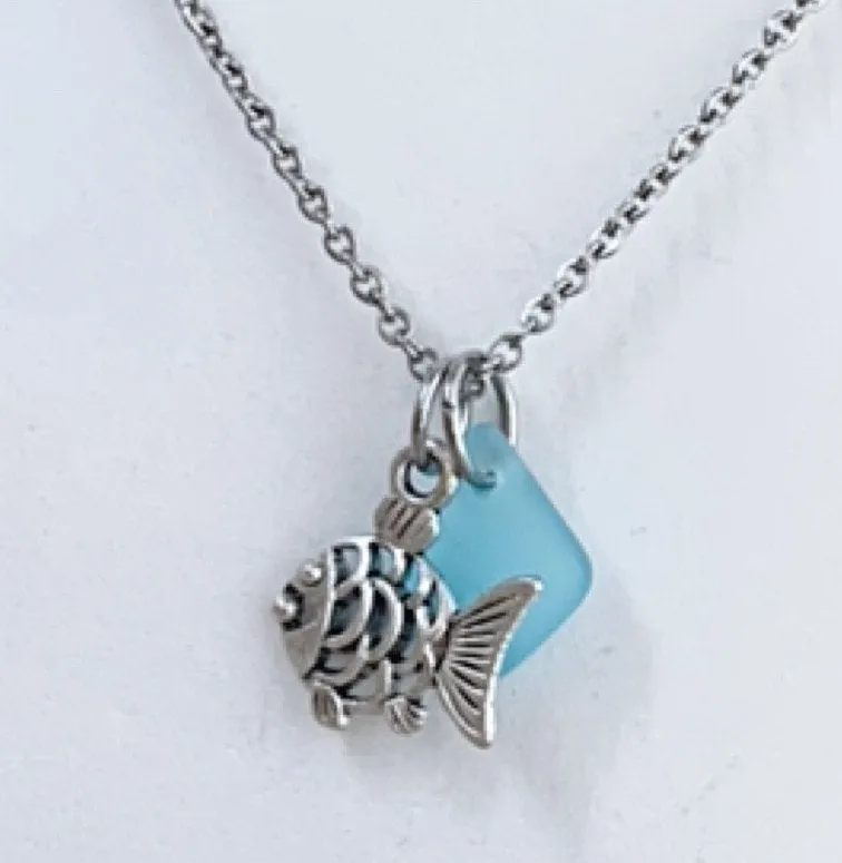 Fish Cham duo Sea Glass Necklace