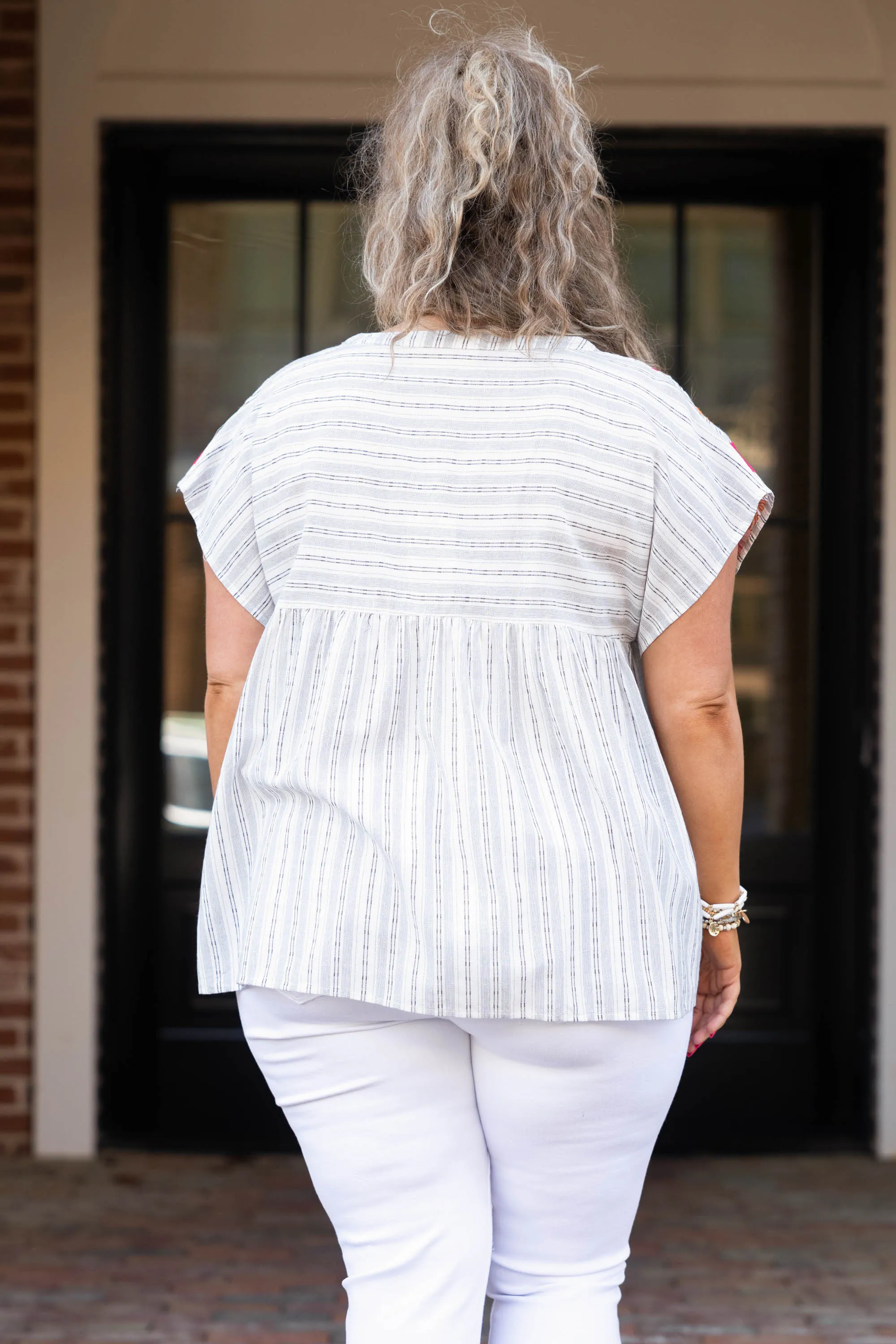 Flower Power Top, Ivory Charcoal