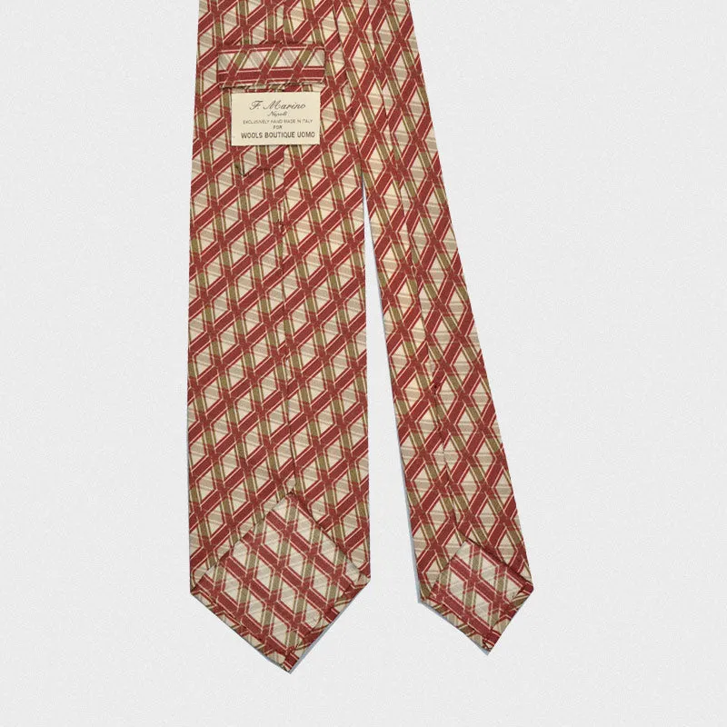 F.Marino Wool Tie 3 Fold 3D Rhombus Vintage Style 60s Raspberry