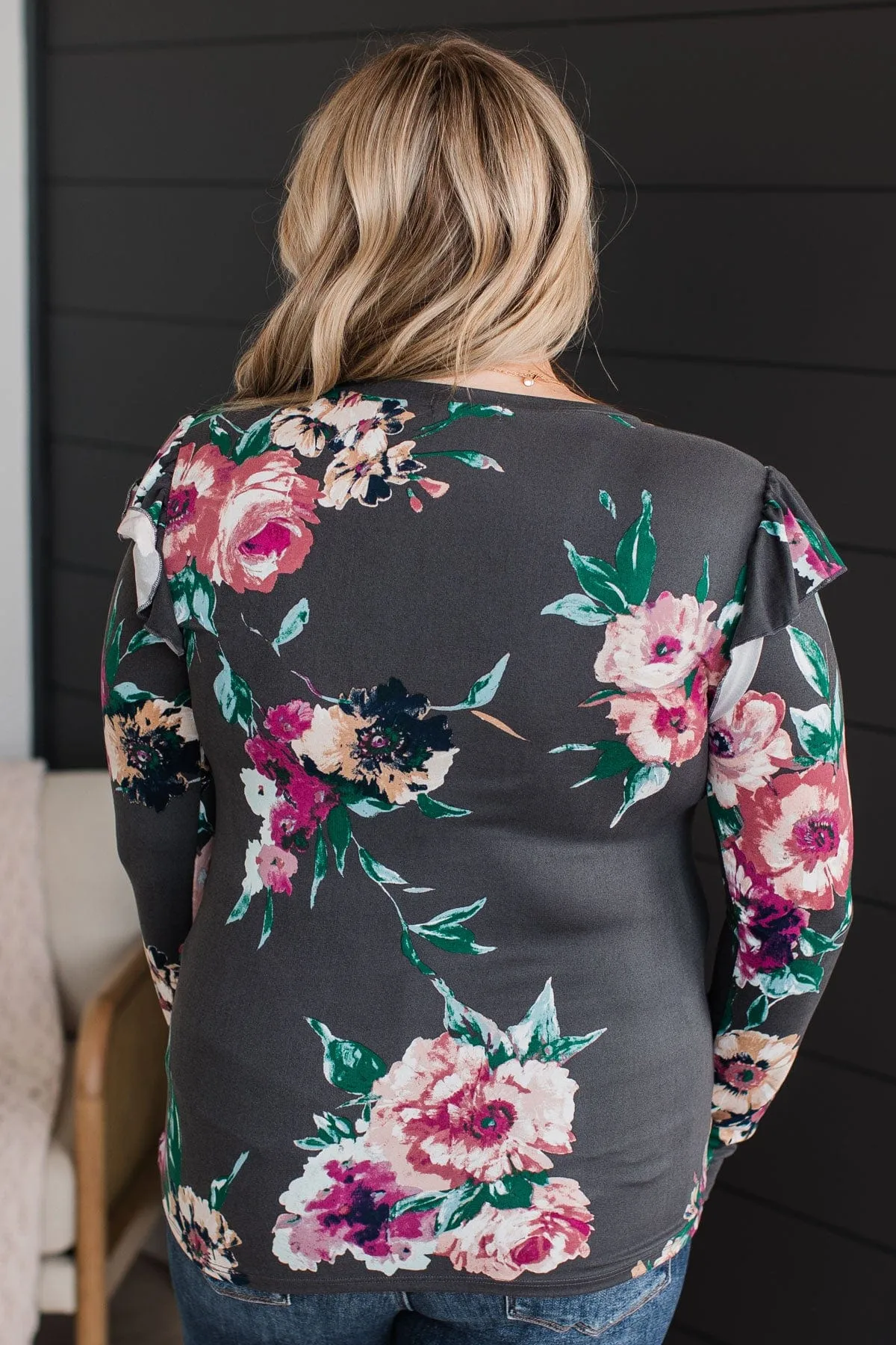 Forever Adored Floral Top- Charcoal