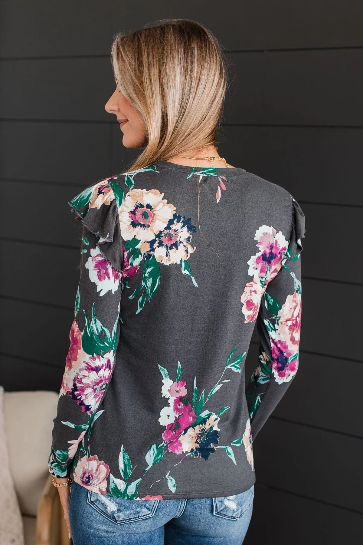 Forever Adored Floral Top- Charcoal