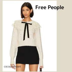 Free People  |Casual Style Boat Neck Long Sleeves Plain Cotton