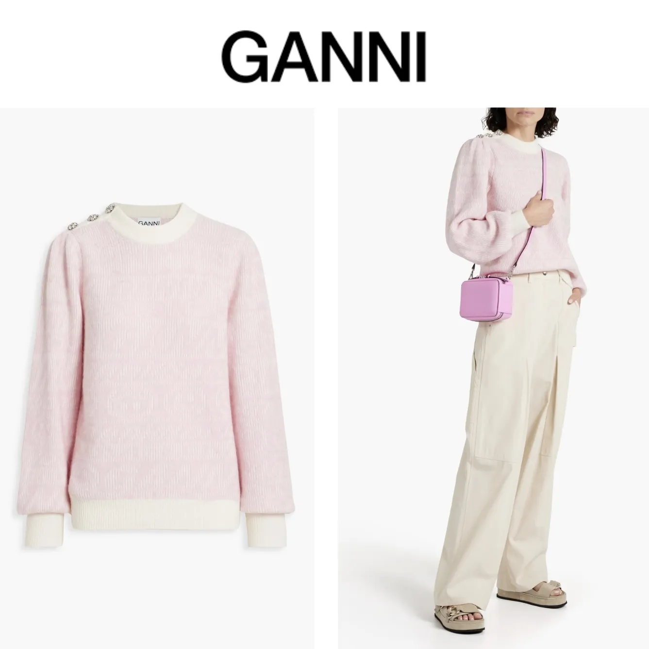 Ganni  |Crew Neck Casual Style Wool Nylon Long Sleeves Plain