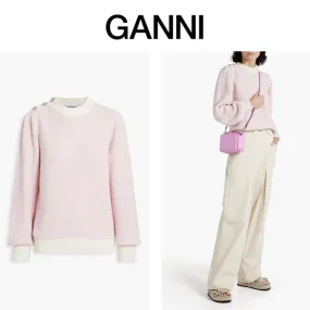 Ganni  |Crew Neck Casual Style Wool Nylon Long Sleeves Plain