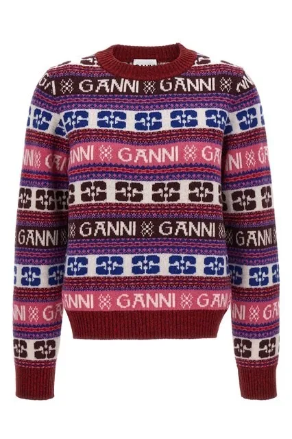 Ganni  |Crew Neck Stripes Monogram Casual Style Wool Long Sleeves