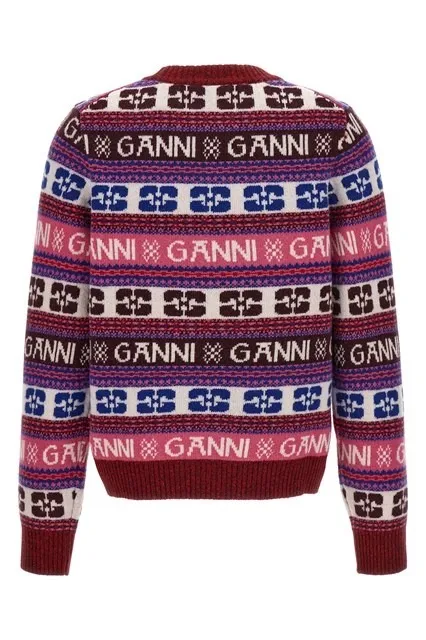 Ganni  |Crew Neck Stripes Monogram Casual Style Wool Long Sleeves