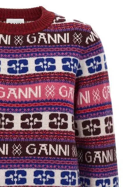 Ganni  |Crew Neck Stripes Monogram Casual Style Wool Long Sleeves