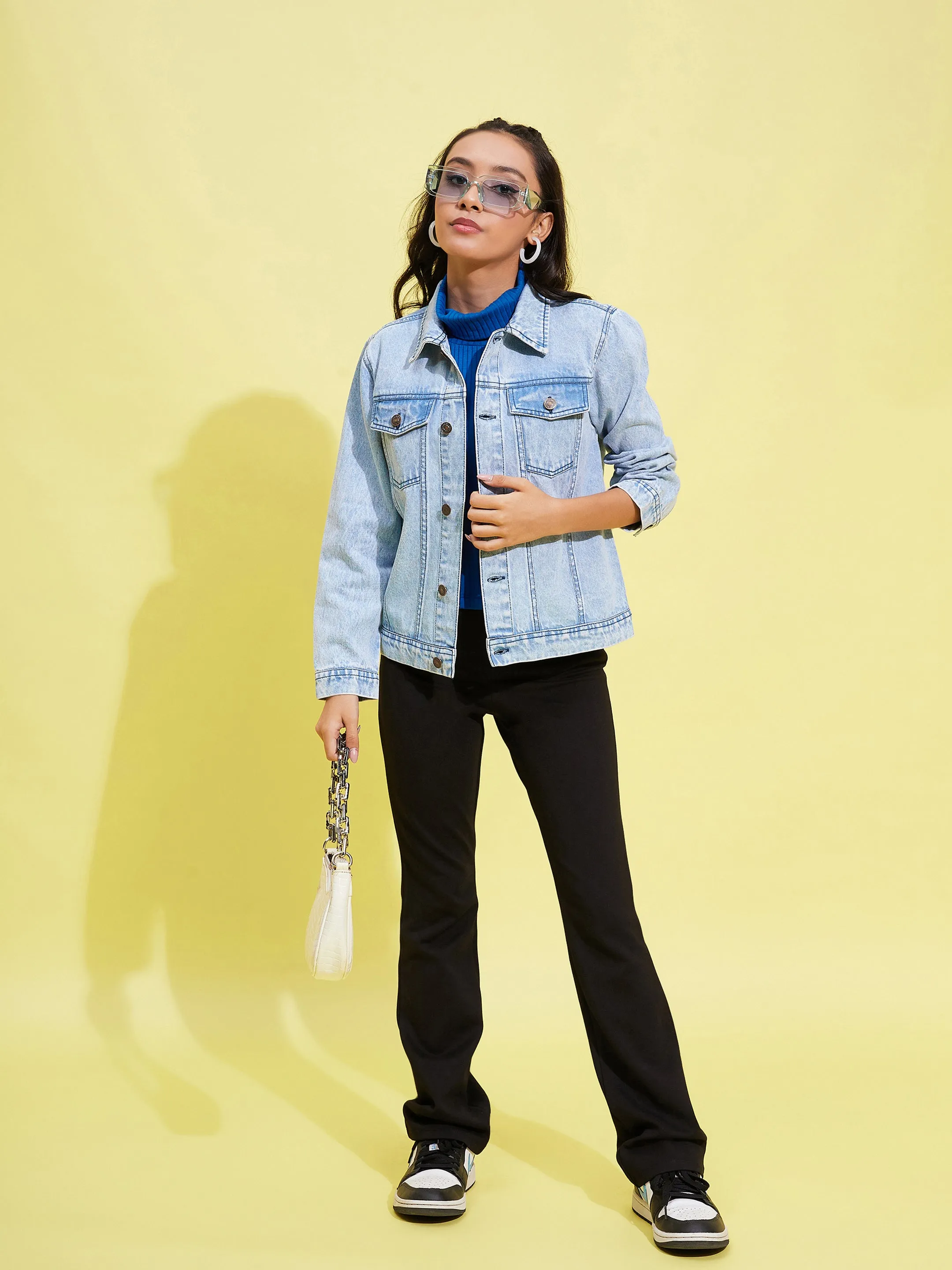 Girls Ice Blue Acid Wash Denim Jacket