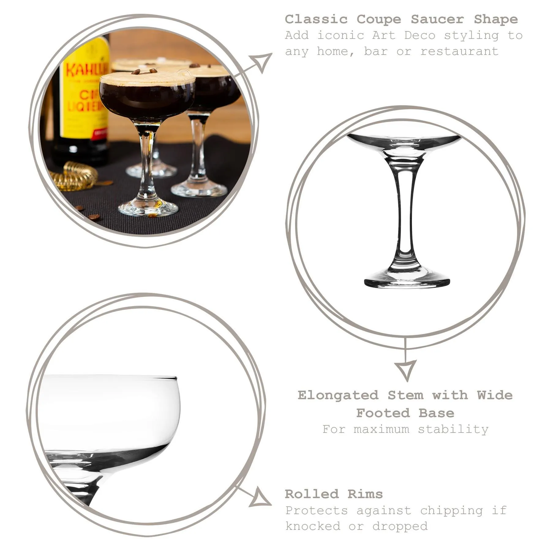 Glassware | Espresso Martini Glasses - 235ml - Clear - Pack of 12 | Rink Drink