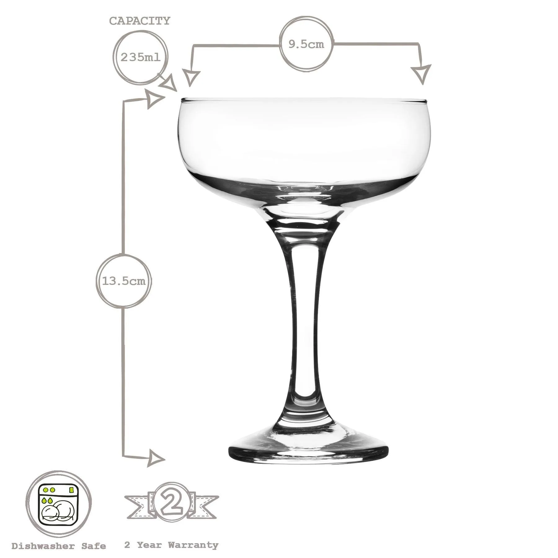 Glassware | Espresso Martini Glasses - 235ml - Clear - Pack of 12 | Rink Drink