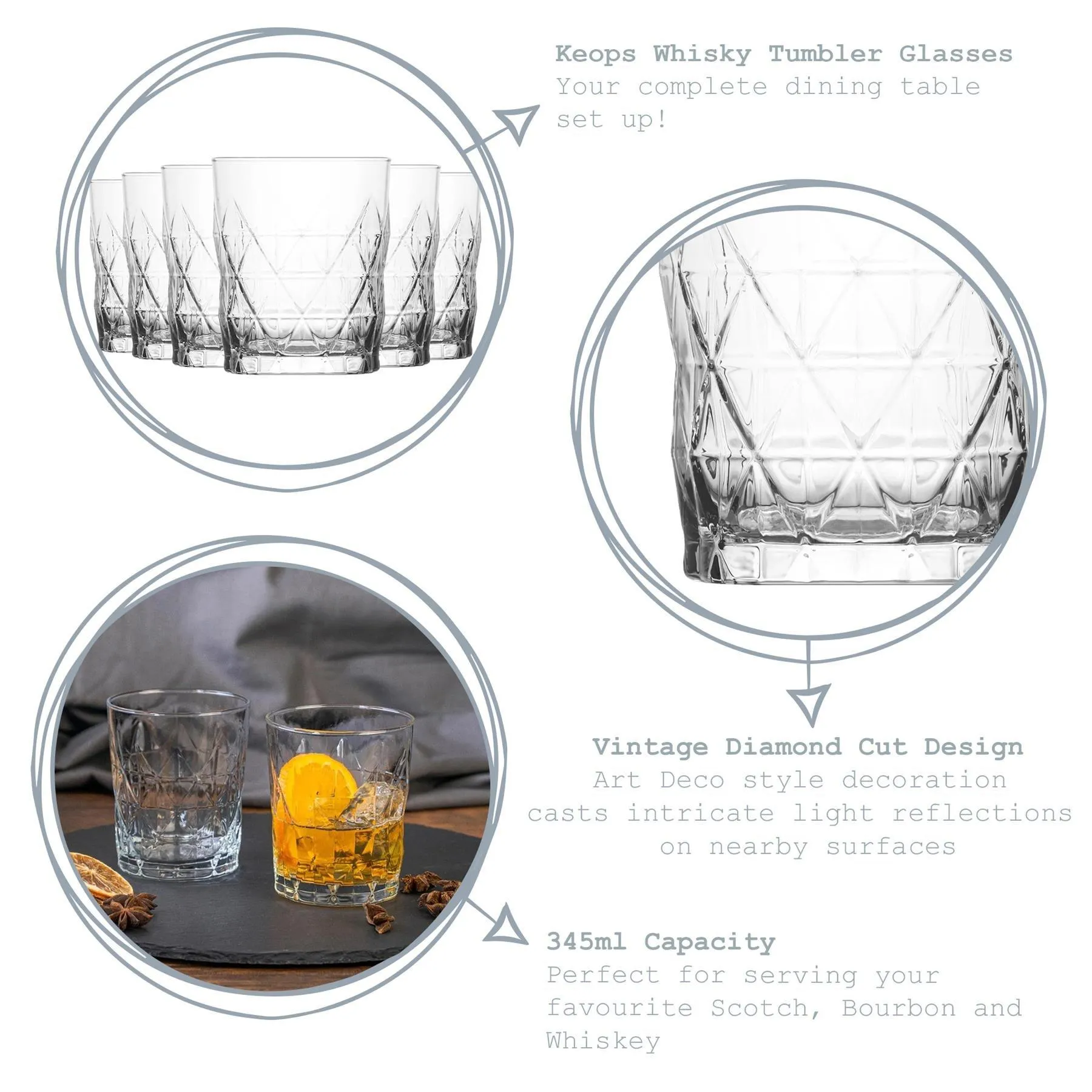 Glassware | Keops Whisky Glasses - 345ml - Clear - Pack of 12 | LAV