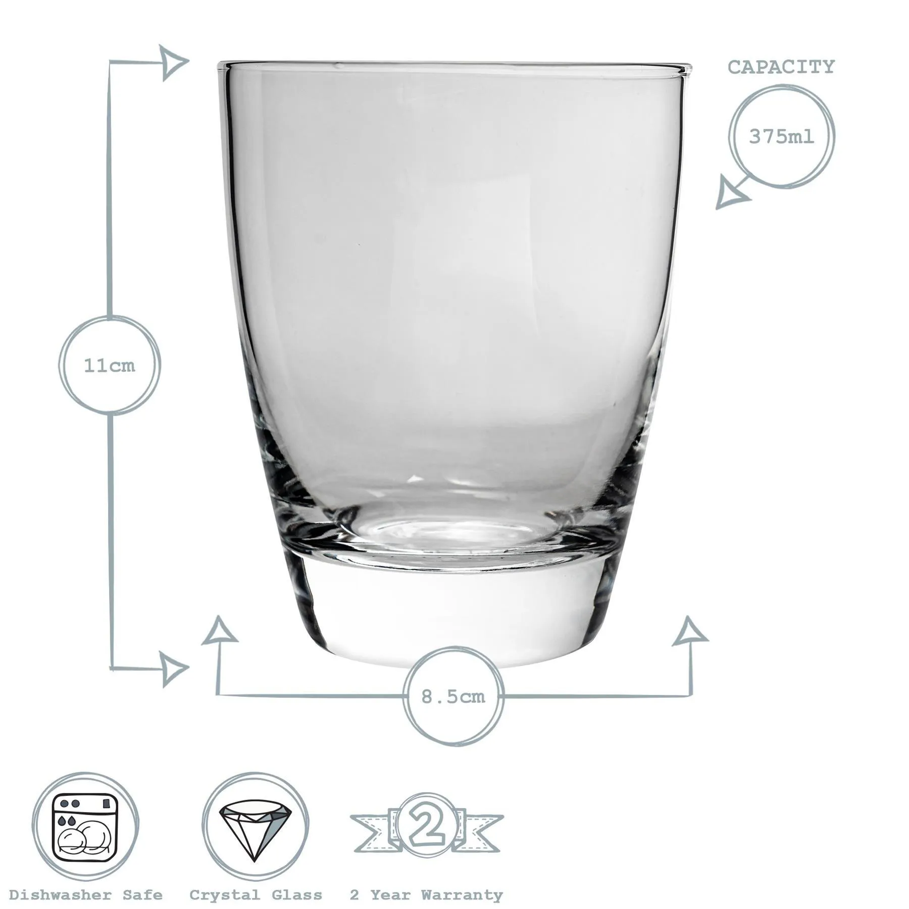 Glassware | Nadia Double Whisky Glasses - 375ml - Pack of 8 | Bormioli Rocco