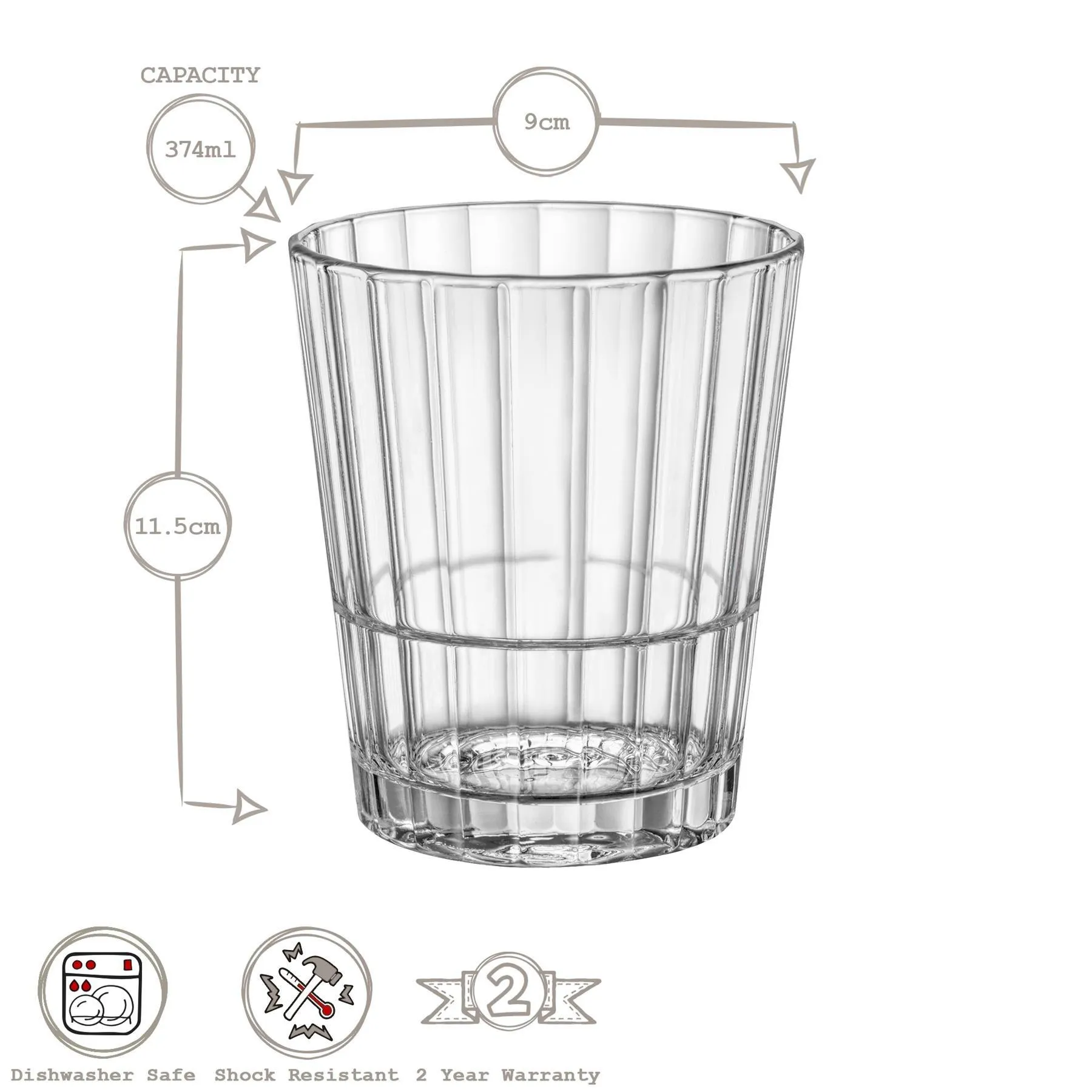 Glassware | Oxford Bar Stacking Double Whisky Glasses - 374ml - Clear - Pack of 6 | Bormioli Rocco