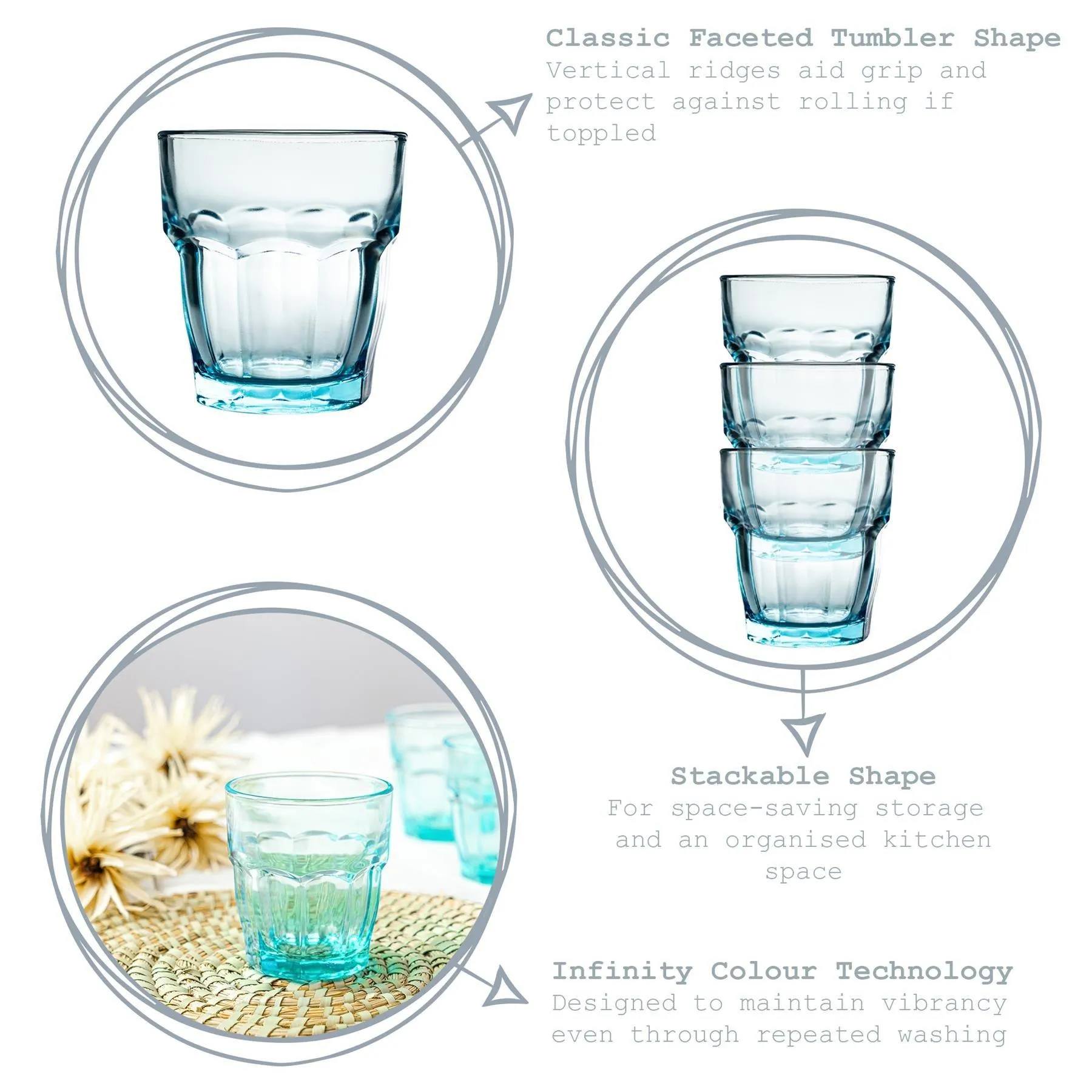 Glassware | Rock Bar Lounge Water Glasses - 270ml - Blue - Pack of 6 | Bormioli Rocco