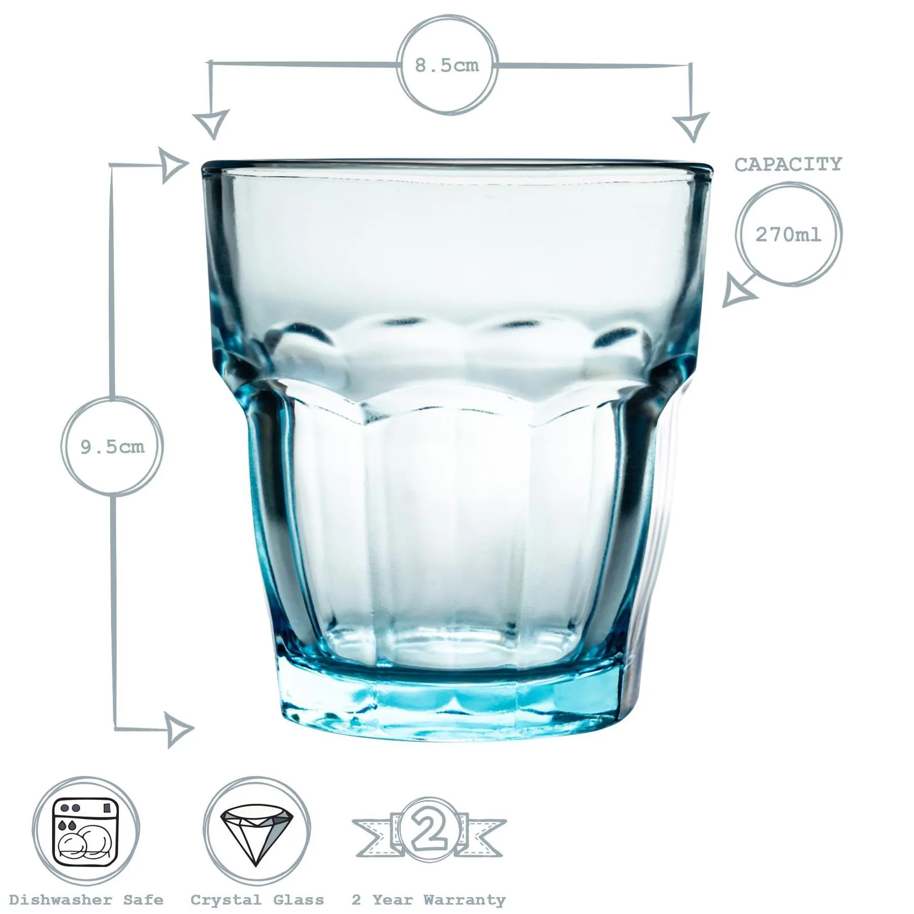 Glassware | Rock Bar Lounge Water Glasses - 270ml - Blue - Pack of 6 | Bormioli Rocco