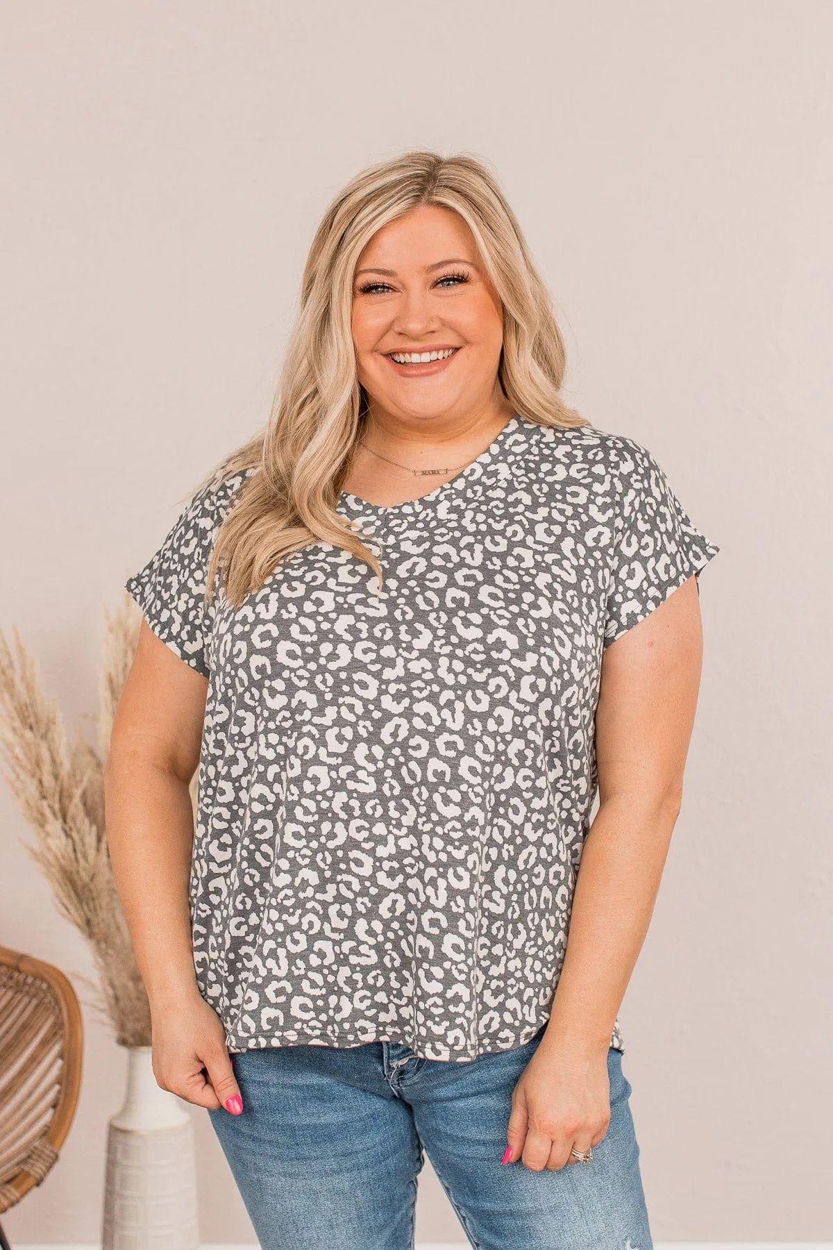 Going In Fierce Leopard Top- Charcoal