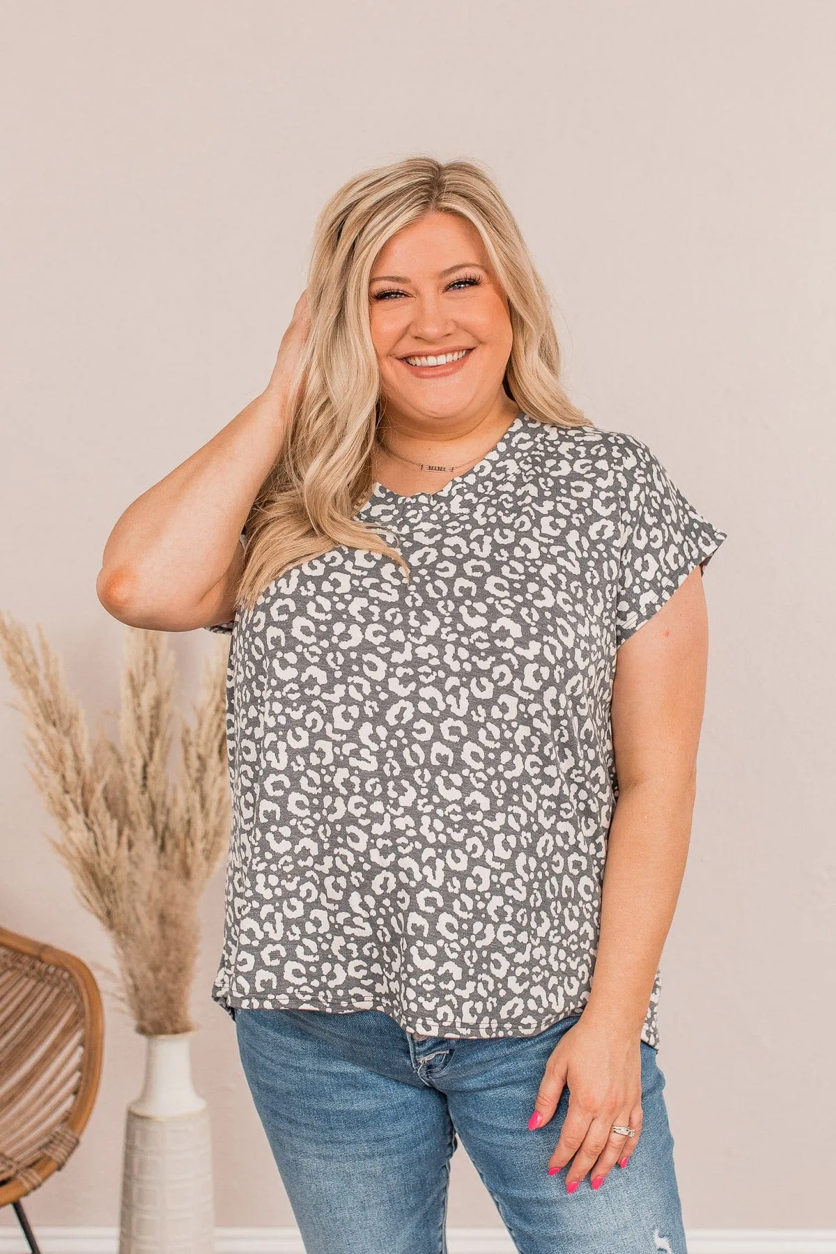 Going In Fierce Leopard Top- Charcoal