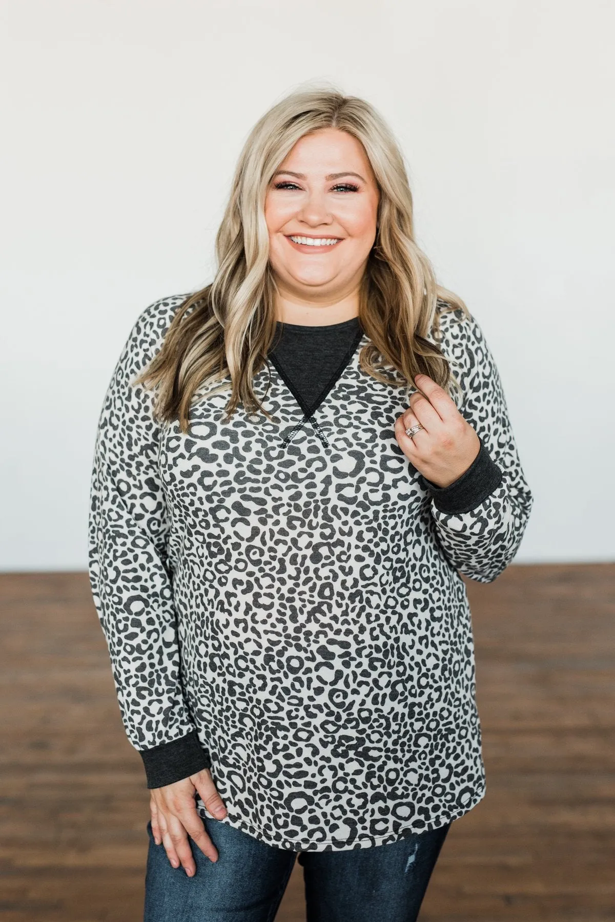 Going Wild Leopard Top- Charcoal & Cream