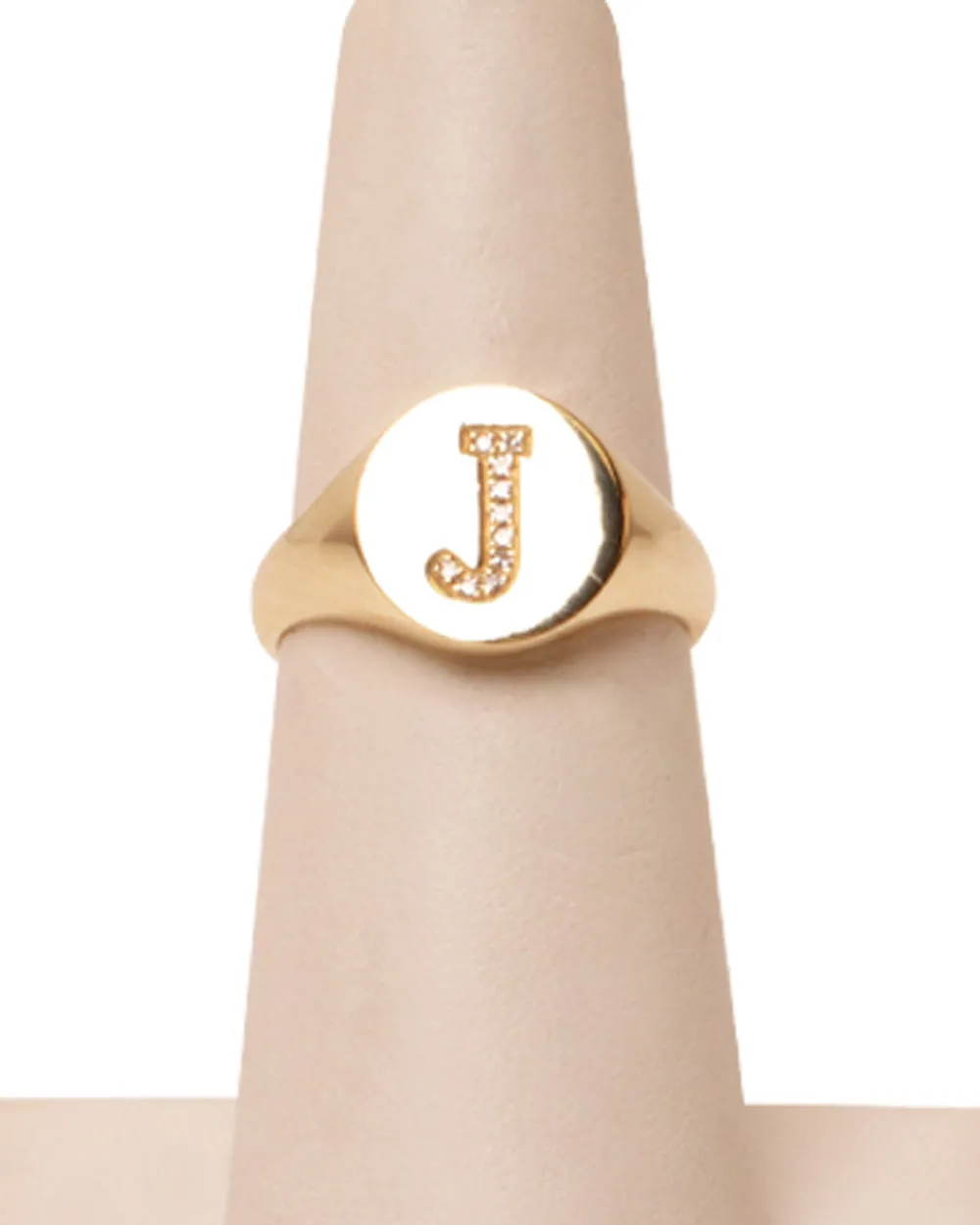 Gold Pave Diamond J Ring