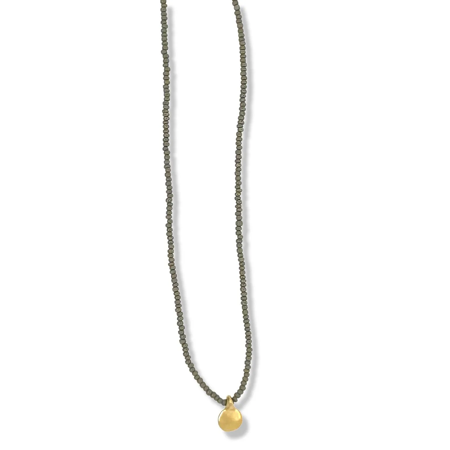 GOLD SINGLE DOT NECKLACE ON CHARCOAL BEADS