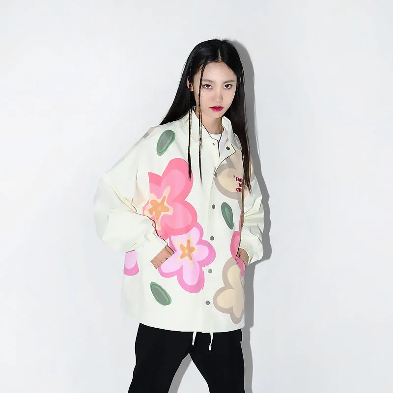 Handpainted Cartoon Flowers Coach Jacket