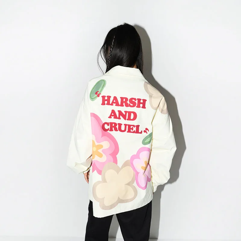 Handpainted Cartoon Flowers Coach Jacket