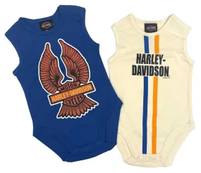 Harley-Davidson Baby Boys' 2-Pack Newborn Rib Bodysuit Creeper Set - Blue/White - 3052231