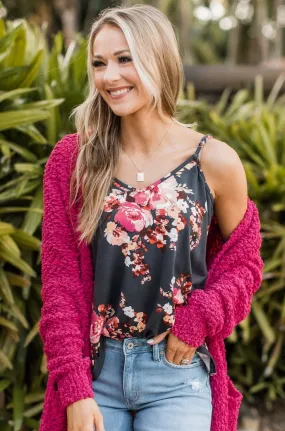 Head Held High Floral Tank Top- Charcoal