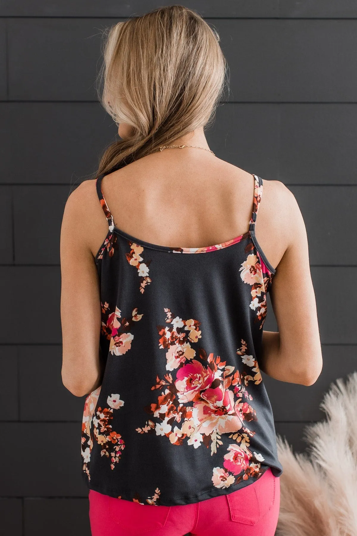 Head Held High Floral Tank Top- Charcoal