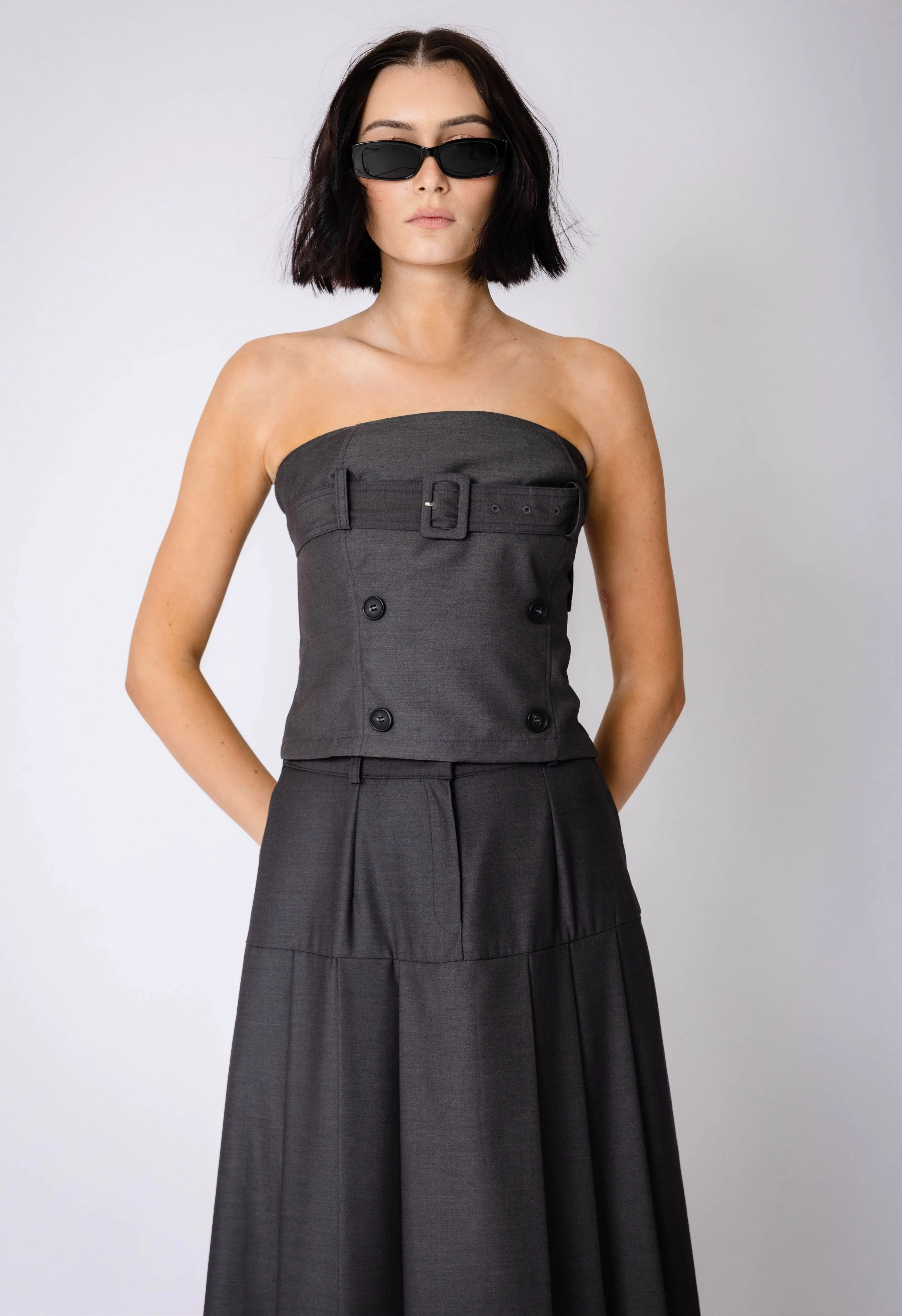 Heritage Bustier Top In Charcoal