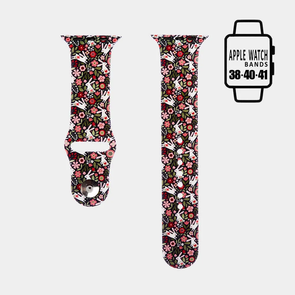 iLLASPARKZ Bunny Flower Patterned Apple Watch Silicone Band