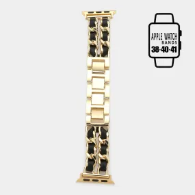 iLLASPARKZ Faux Leather Metal Chain Link Apple Watch Band