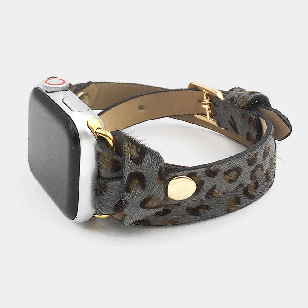 iLLASPARKZ Leopard Patterned Faux Leather Warp Apple Watch Band