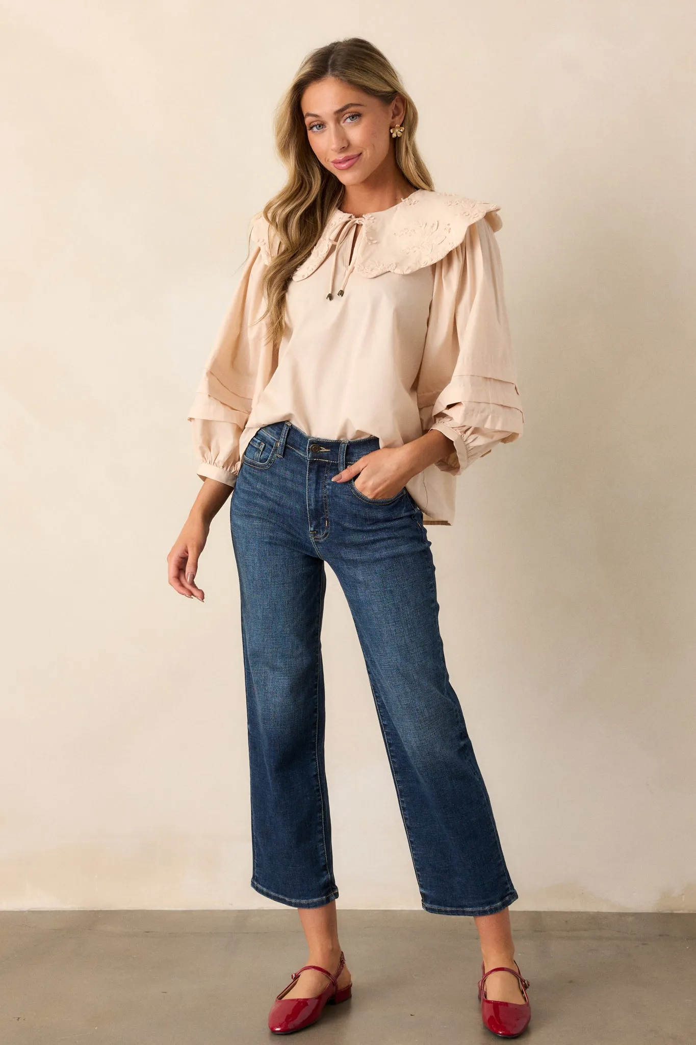 Into The Clouds Dark Wash Cropped Wide Leg Jeans (RESTOCK ETA JANUARY)