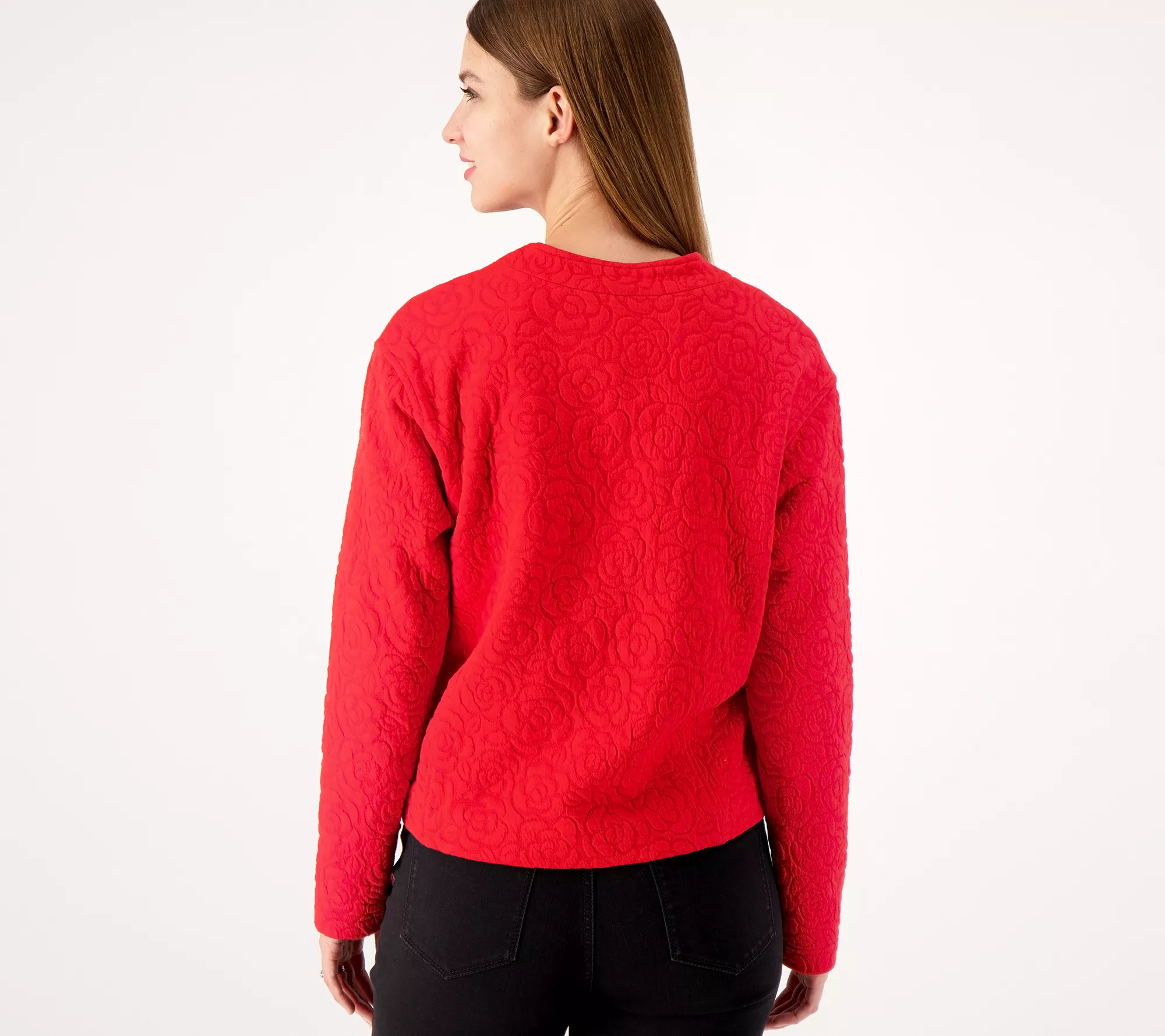 Isaac Mizrahi Live! Button Front Knit Jacquard Crop Jacket