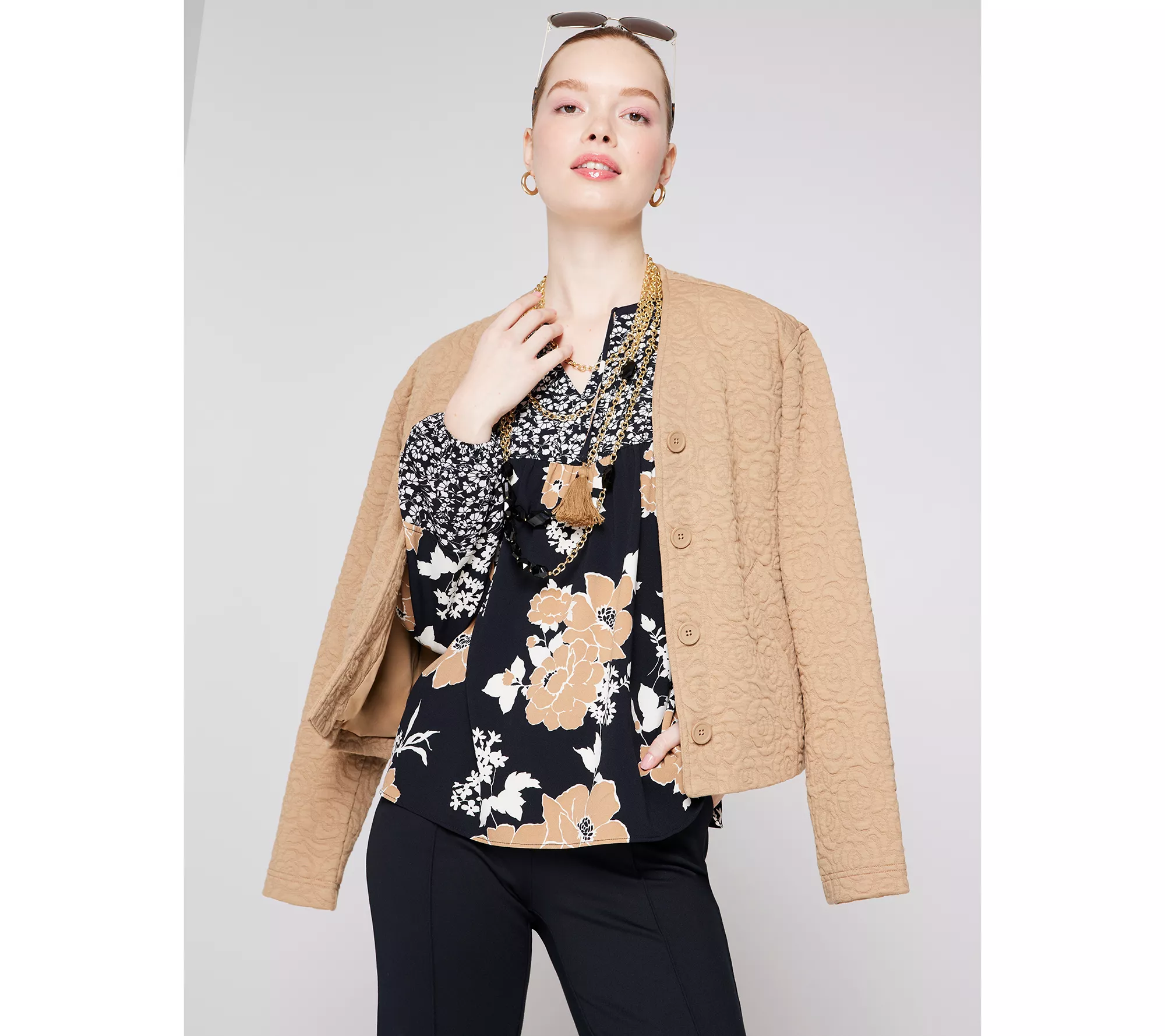 Isaac Mizrahi Live! Button Front Knit Jacquard Crop Jacket