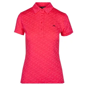 J Lindeberg Alaya Jacquard Ladies Golf Polo Shirt Pink Bridge Monogram