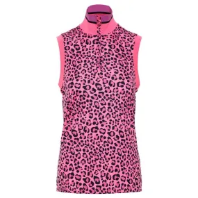 J Lindeberg Audrey Ladies Sleeveless TX Polo Shirt Pink Leopard