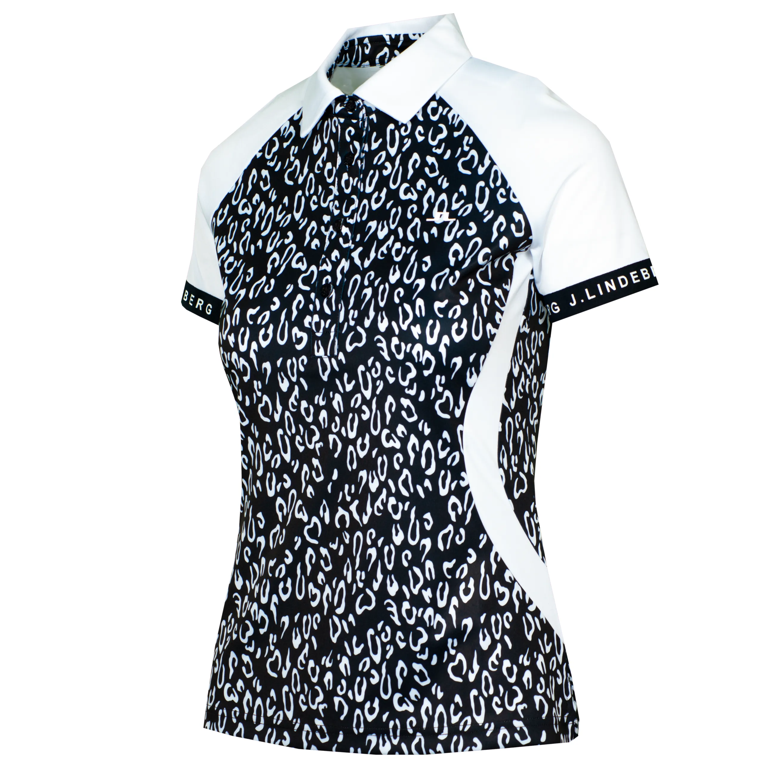 J Lindeberg Behati Print Ladies Golf Polo Shirt Navy Animal Print