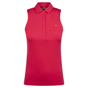 J Lindeberg Dena Ladies Sleeveless Golf Polo Shirt Rose Red