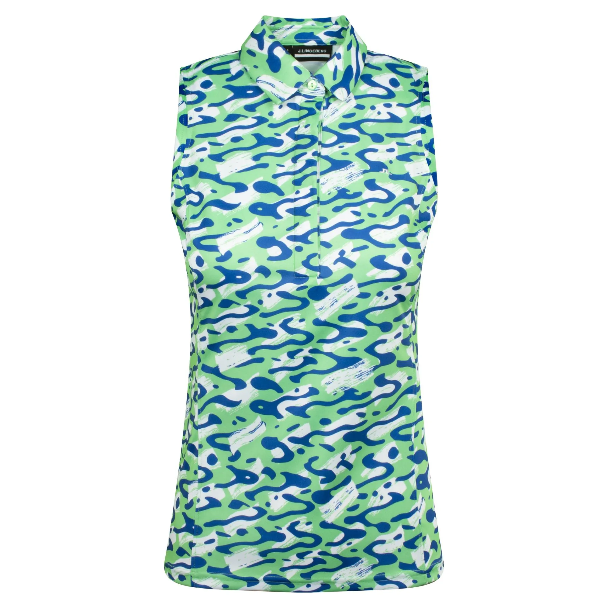 J Lindeberg Dena Print Ladies Sleeveless Golf Polo Shirt Caldera Jade Cream