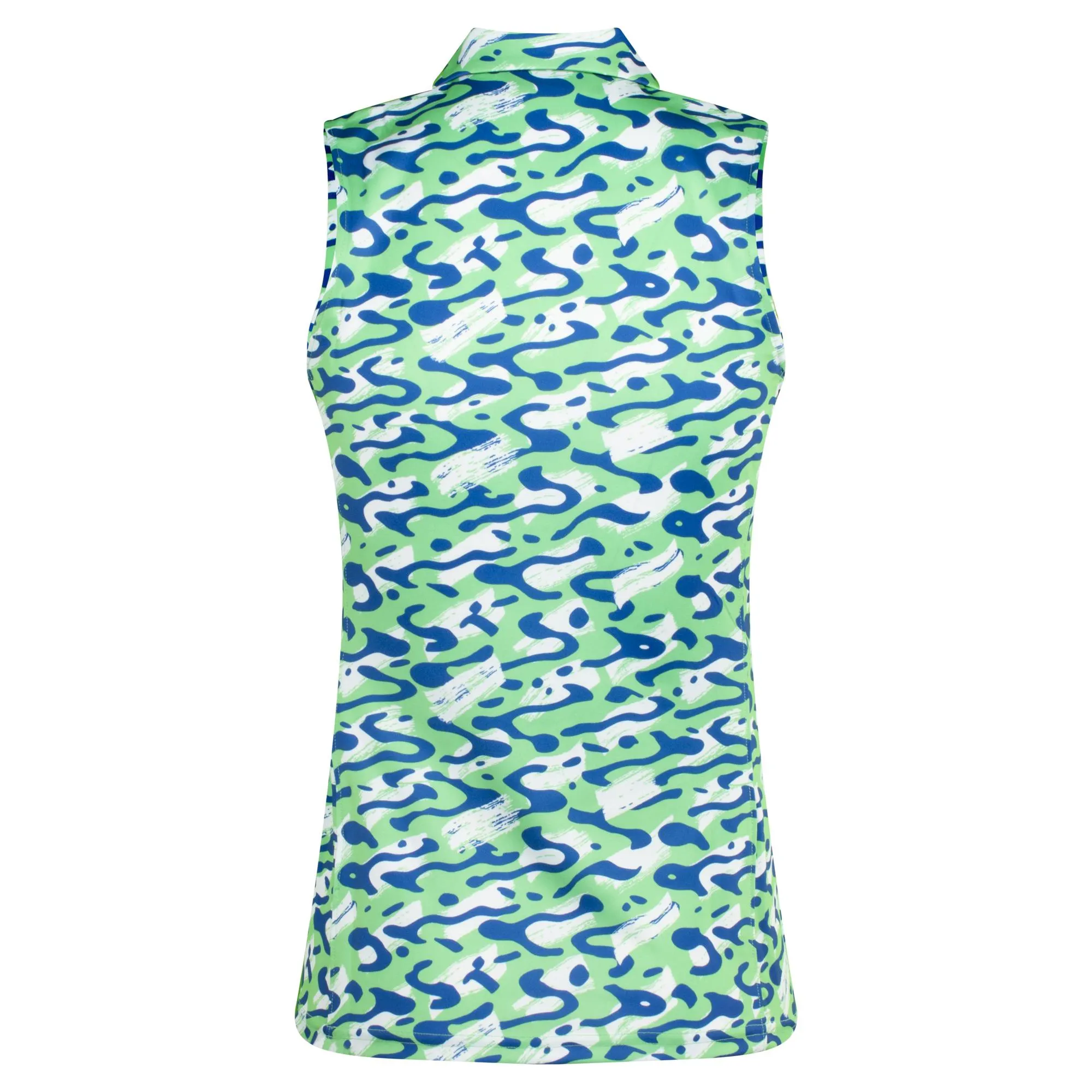 J Lindeberg Dena Print Ladies Sleeveless Golf Polo Shirt Caldera Jade Cream