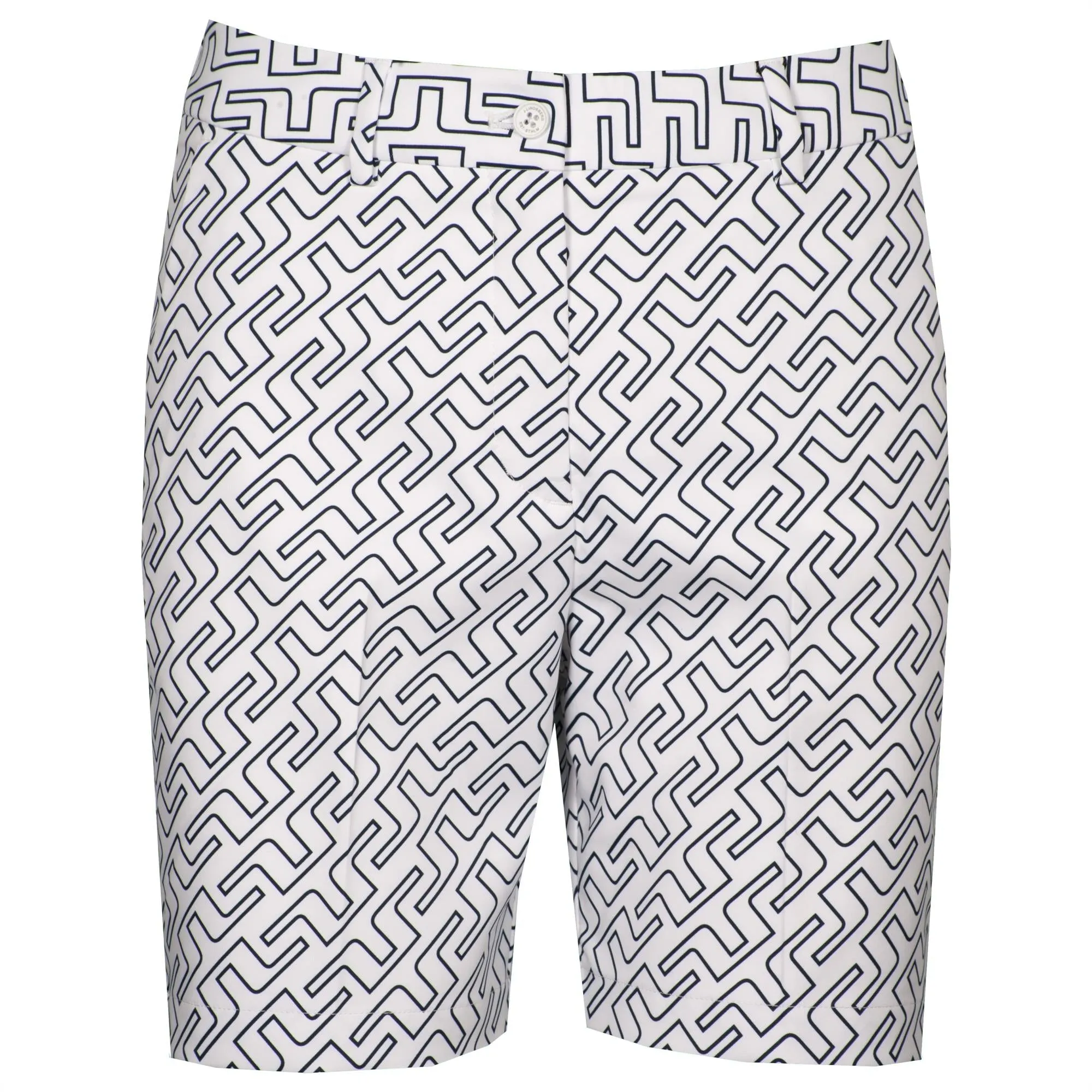 J Lindeberg Gwen Long Printed Ladies Golf Shorts Navy Bridge Monogram