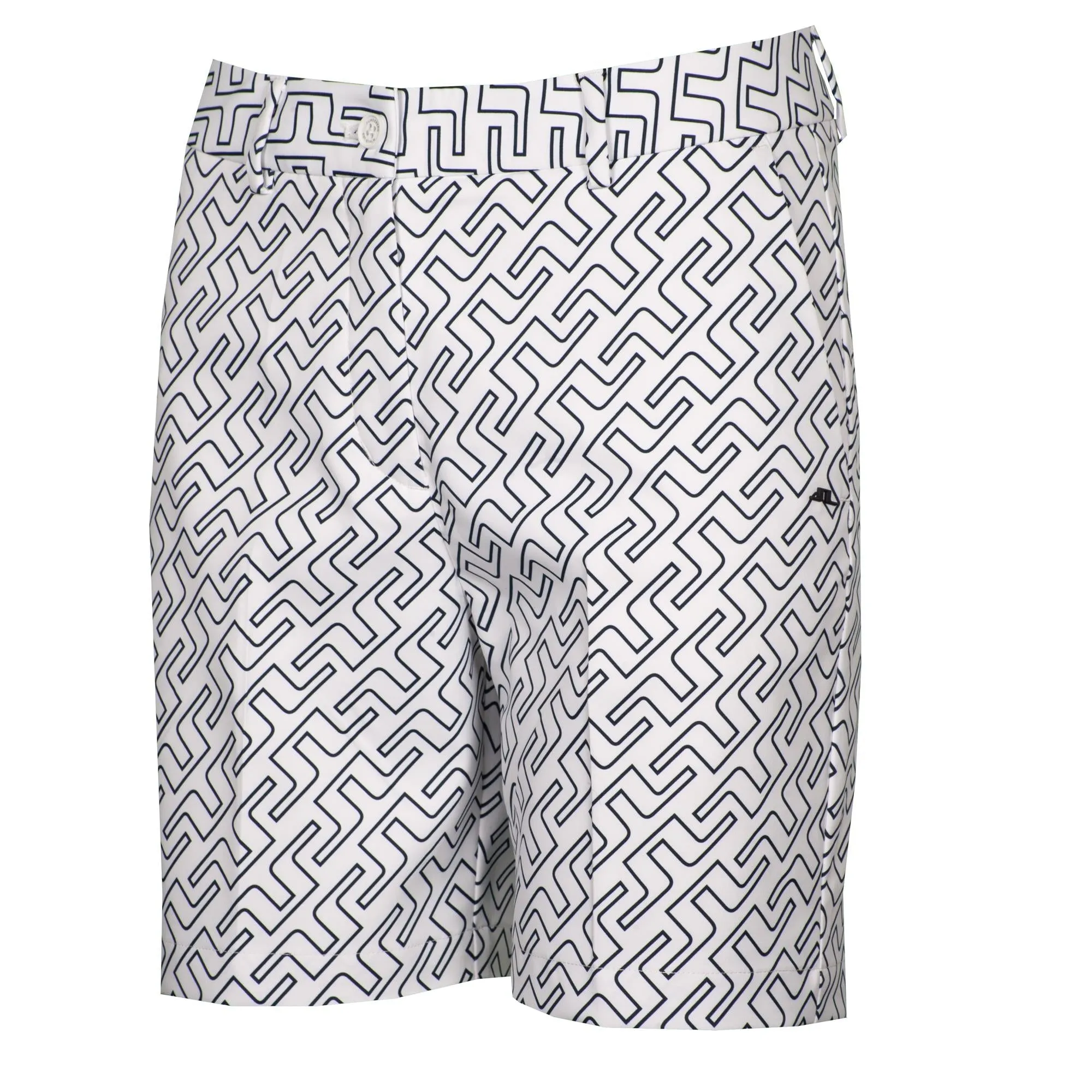 J Lindeberg Gwen Long Printed Ladies Golf Shorts Navy Bridge Monogram