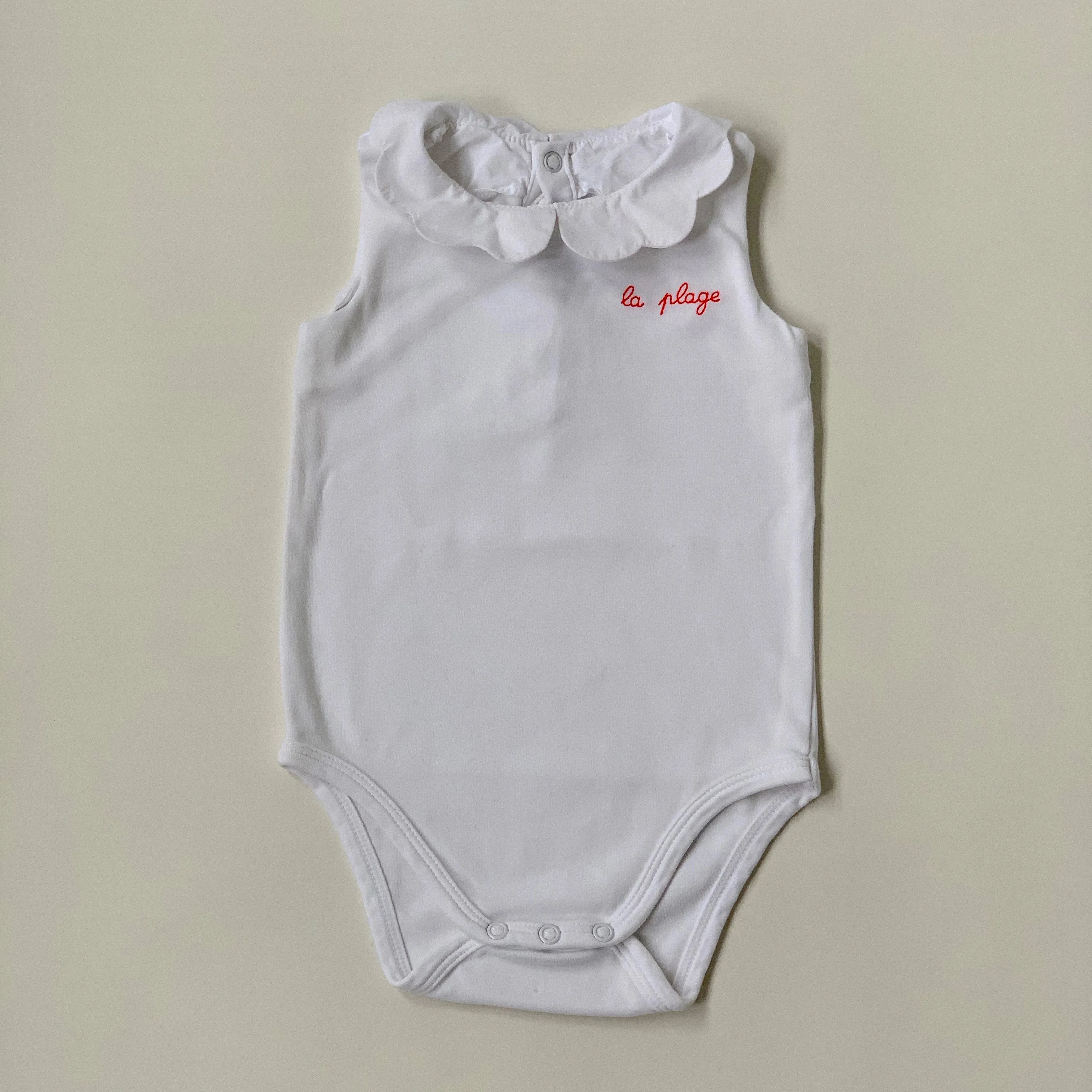 Jacadi White Sleeveless Bodysuit With Collar: 12 Months