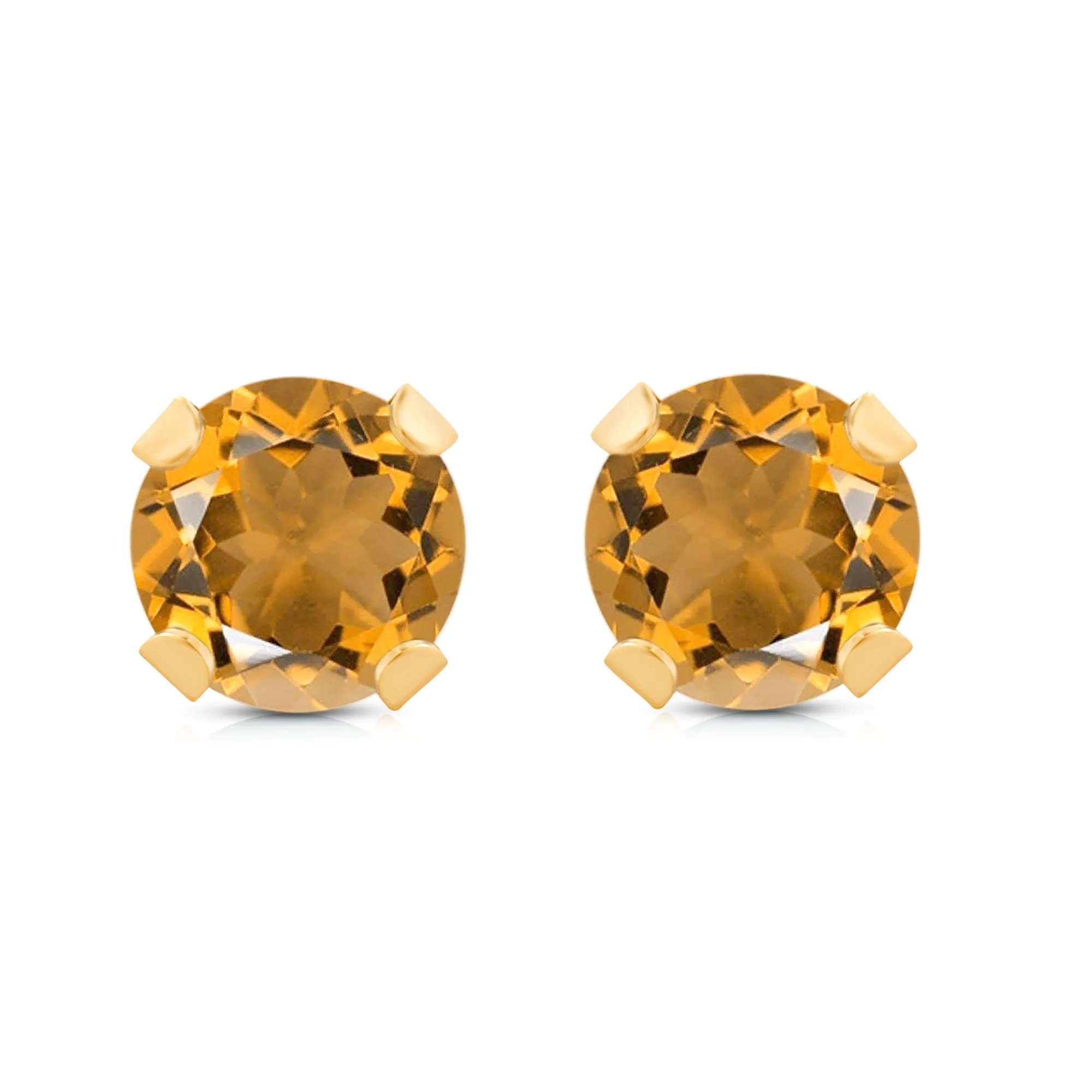 Jewelili 10K Yellow Gold 6 MM Round Shape Citrine Stud Earrings