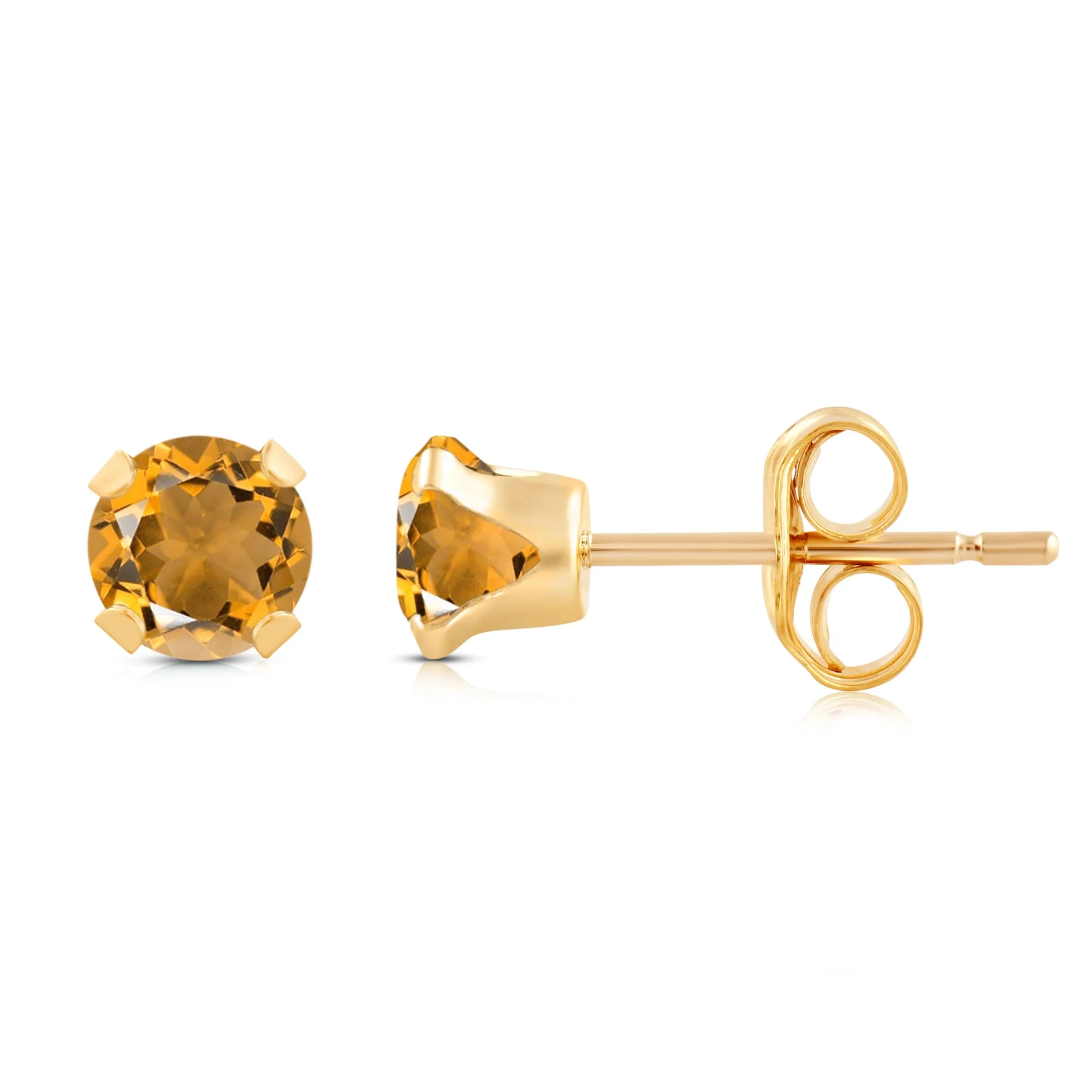 Jewelili 10K Yellow Gold 6 MM Round Shape Citrine Stud Earrings