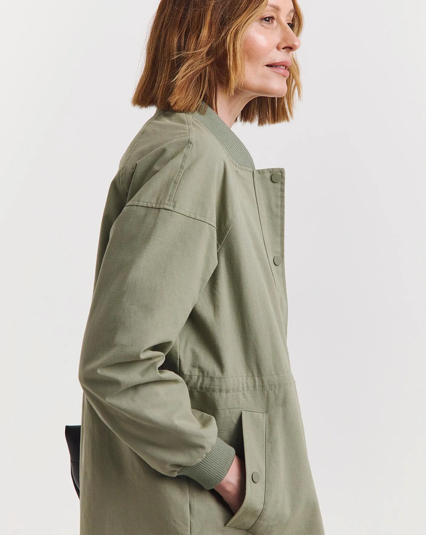 Khaki Longline Bomber Jacket