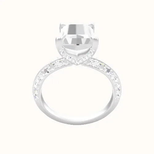 Knife Edge Double Row Pave Engagement Ring With Pave V Prong Head