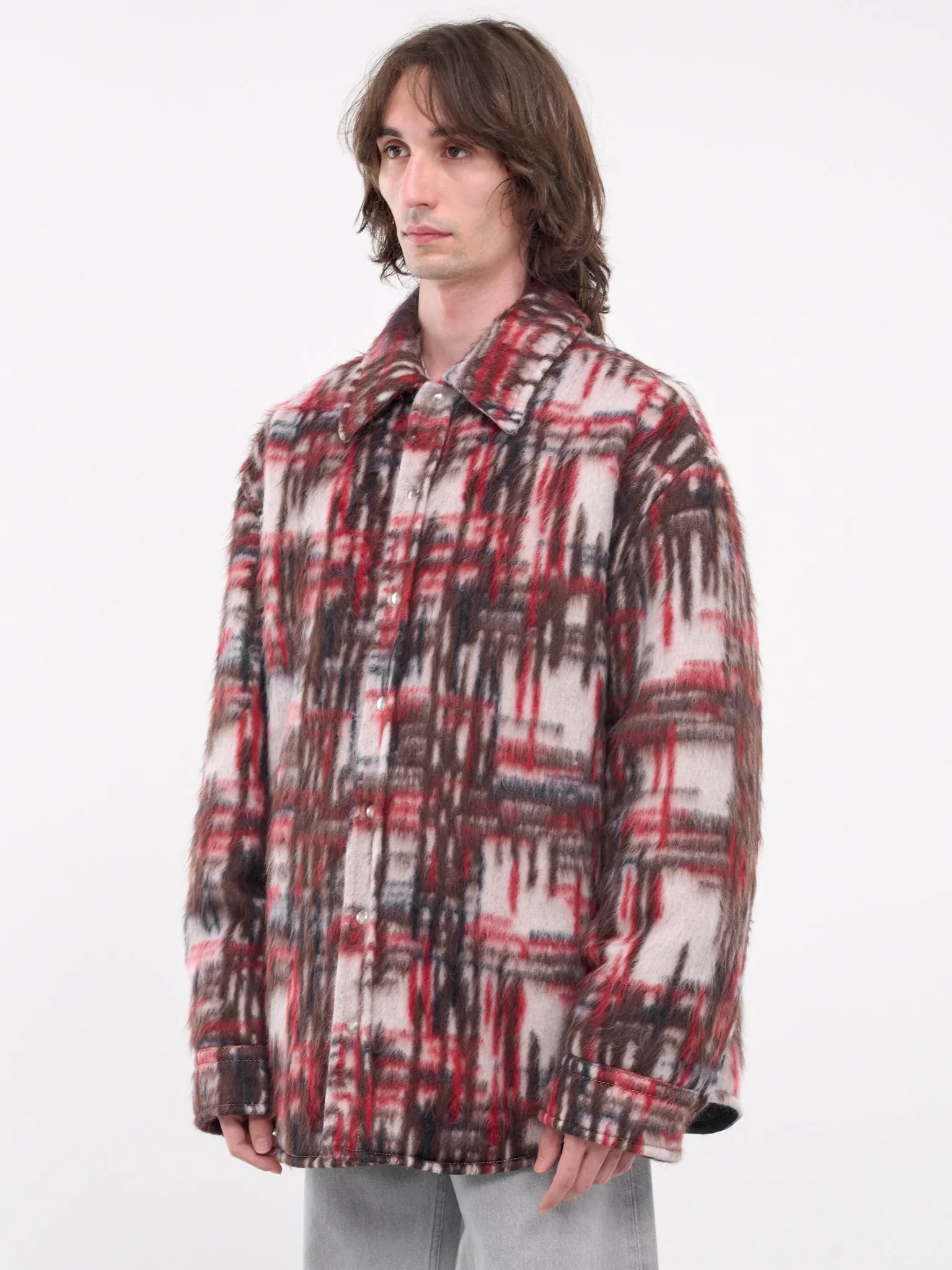 Knit Plaid Overshirt Jacket (804589V4NT0-9072-BEIGE-WHITE)